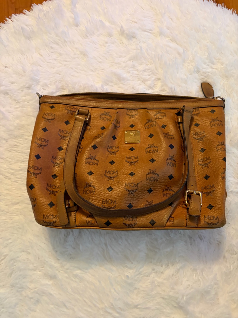 MCM Cognac Visetos Leather Tote Bag